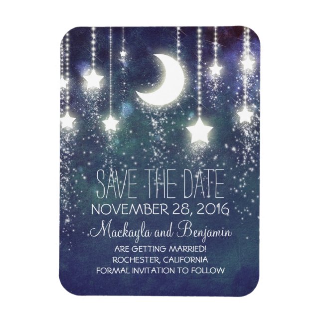 Lichterkette Sterne und Mond Save The Date Magnet (Vertikal)