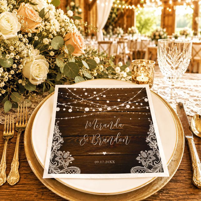Lichterkette und Spitze Rustikale Holz Hochzeit Serviette (Von Creator hochgeladen)