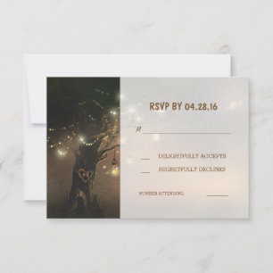 Lichterketten an einem Baum, Mason Jars, Hochzeit RSVP Karte