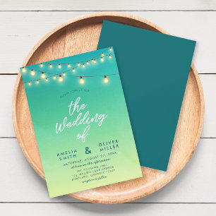 Lichterketten Aquarell Meerwasserglas Hochzeit Einladung