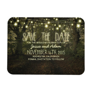 Lichterketten Bäume Weg rustikal Save-the-Date Magnet