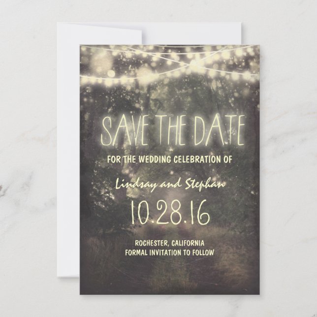 Lichterketten rustikale Save-the-Date-Karten Save The Date (Vorderseite)