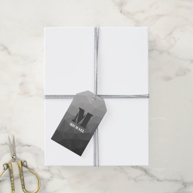 Lichtgrau geometrische Maschenöffnung Monogramm Geschenkanhänger (Mit Garn)