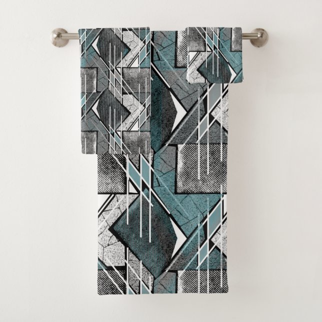 Lichtgrau geometrischer Druck. Badhandtuch Set (Insitu)