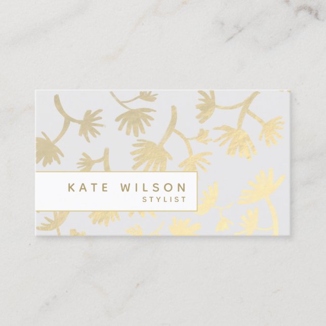 Lichtgrau-Gold-Blumenmuster-Designer Visitenkarte (Vorderseite)