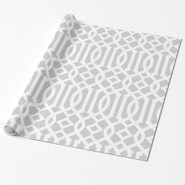 Lichtgrau-Weiß-Trellis-Muster Geschenkpapier (Ungerollt)