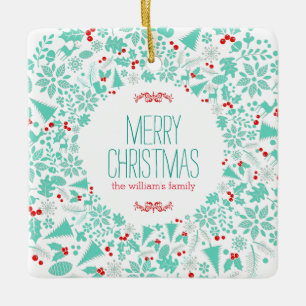 Lichtgrüner Weihnachtskranz frohe Weihnachten Keramikornament