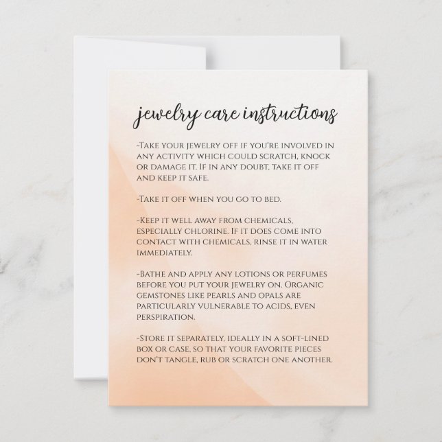 Lichtorange Juwelierpflegeanleitung Note Card Mitteilungskarte (Vorderseite)