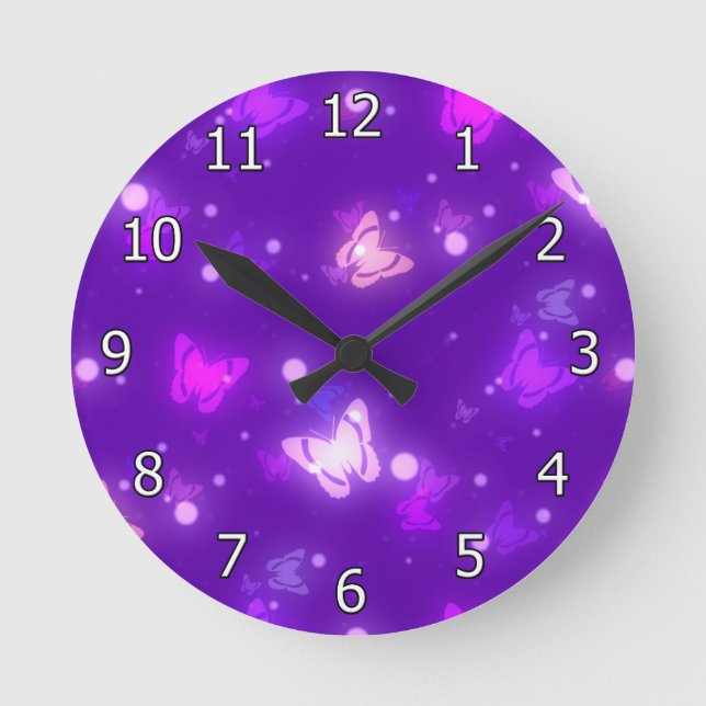 Lichtschmetterlinge Violett Lila Design Runde Wanduhr (Vorderseite)