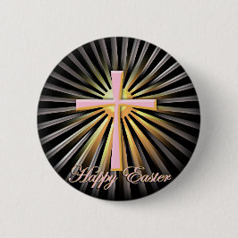 Lichtstrahlen aus dem religiösen Kreuz (auf schwar Button