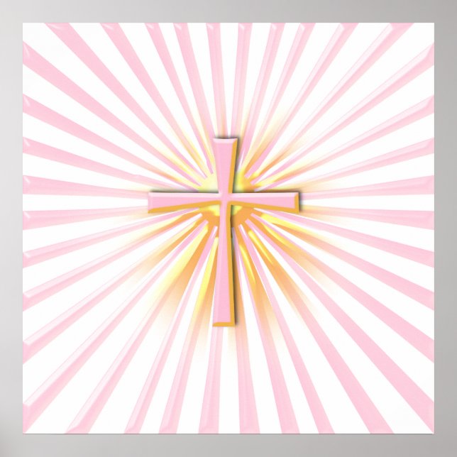 Lichtstrahlen aus dem religiösen Kreuz (auf Weiß) Poster (Vorne)