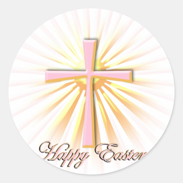 Lichtstrahlen aus dem religiösen Kreuz (auf Weiß) Runder Aufkleber (Vorderseite)
