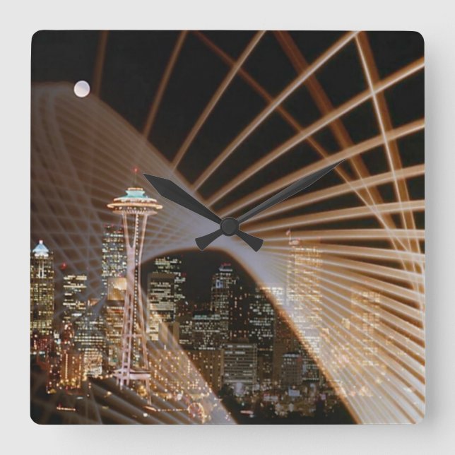 Lichtstrahlen in der Nacht Quadratische Wanduhr (Vorderseite)