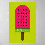 Lick me lustige Pop Art Popsicle fruchtige Wasserm Poster<br><div class="desc">Lick Me niedlicher lustiger Slogan mit einer niedlichen Pop Kunst bunt helle Illustration eines Wassermelone Popsicle Eisblock in Rosa und Kalkgrün. Glücklich und fruchtig !</div>