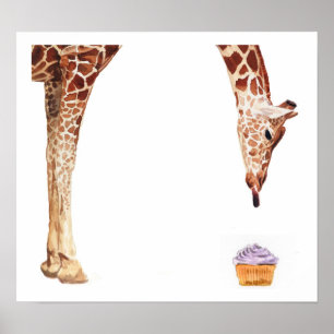 "Licker with Cupcake" Giraffe Wasserfarbe Poster