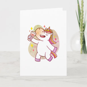 Licorne Colorée Buvant du Vin, Carte d'Anniversair