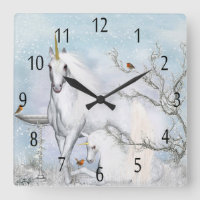 Licorne d'hiver et poulain, horloge murale