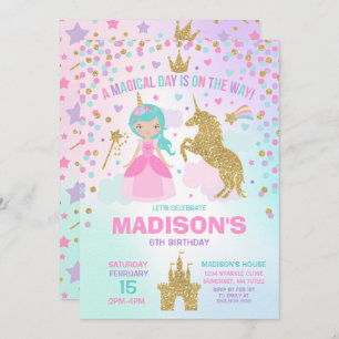 Licorne et princesse Invitation Magical Birthday