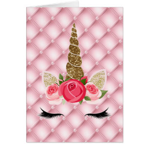 Licorne Fête Paillettes d'Or et Roses Roses Merci
