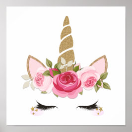 Licorne Gold Floral Mignon Tendance Affiche