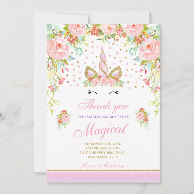 Licorne magique d'or de rose de carte de (Devant)