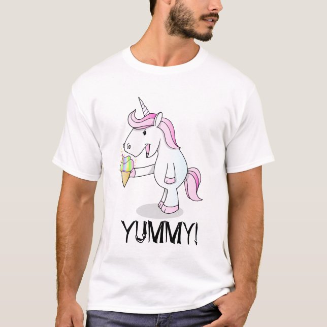 Licorne mangeant le T-shirt de crème glacée (Devant)