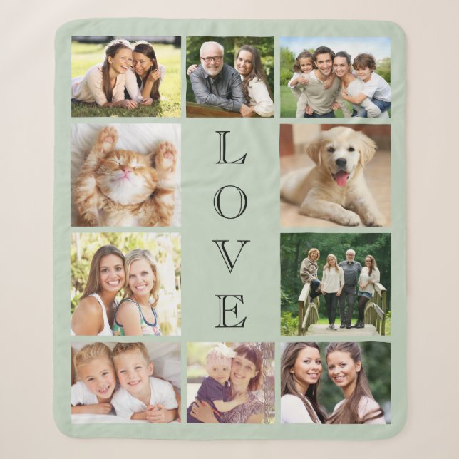 Liebe 10 Foto Collage Sage Green Sherpadecke (Vorderseite)
