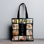 Liebe 10 FotoCollage Black Tasche<br><div class="desc">Ein Foto Collage schwarze Tasche zu feiern Ihre Familie,  Freunde,  Haustiere,  etc. Personalisieren Sie mit zehn Fotos. "LIEBE" ist in der Mitte in eleganter weißer Typografie niedergeschrieben.</div>