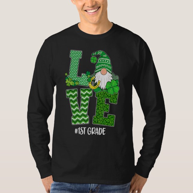 Liebe 1. Grade Gnome Funny St Patricks Day T-Shirt (Vorderseite)