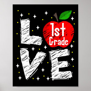 Liebe 1. Klasse Apfel Spaß Zurück zur Schule Lehre Poster