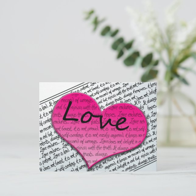 Liebe 1 Korinther 13 Herz rosa Postkarte (Stehend Vorderseite)