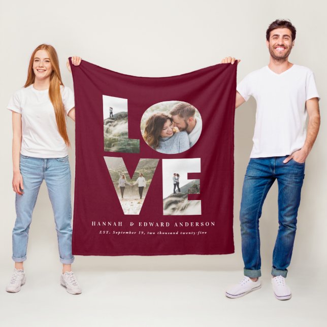 Liebe 4 Foto personalisierte Bordeaux Fleecedecke (Beispiel)