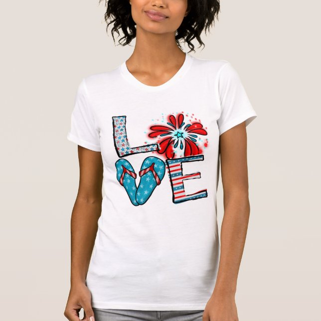 Liebe 4. Juli Feuerwerke & Flip Flops T-Shirt (Vorderseite)