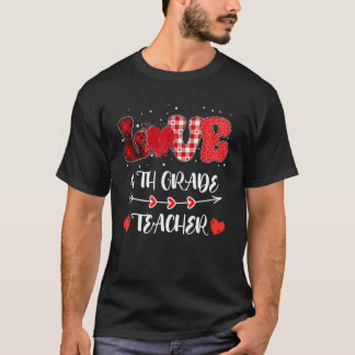 Liebe 4. Klasse Lehrer Herz Leopard Buffalo Karier T-Shirt