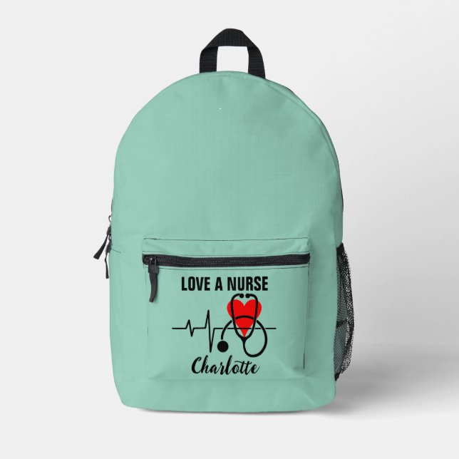 Liebe a Nurse Heart Stethoscope Design Bedruckter Rucksack (Vorderseite)