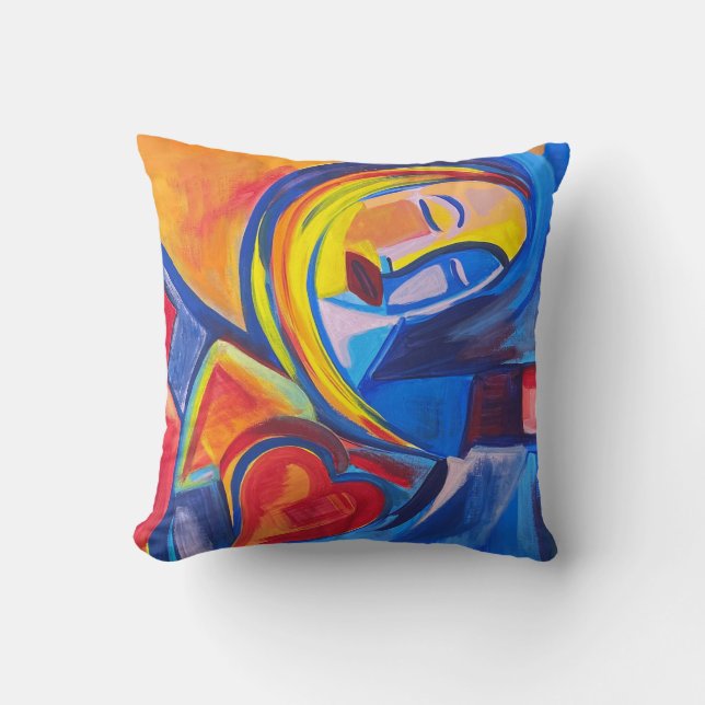 "Liebe" Abstraktes Mädchen mit Herzportrait Kissen (Vorderseite)