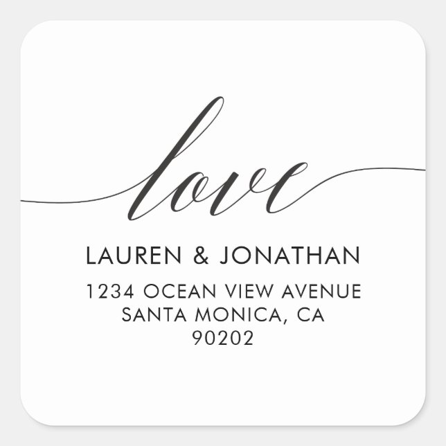 Liebe-Adressenaufkleber, Hochzeitsticker, Hochzeit Quadratischer Aufkleber (Vorderseite)