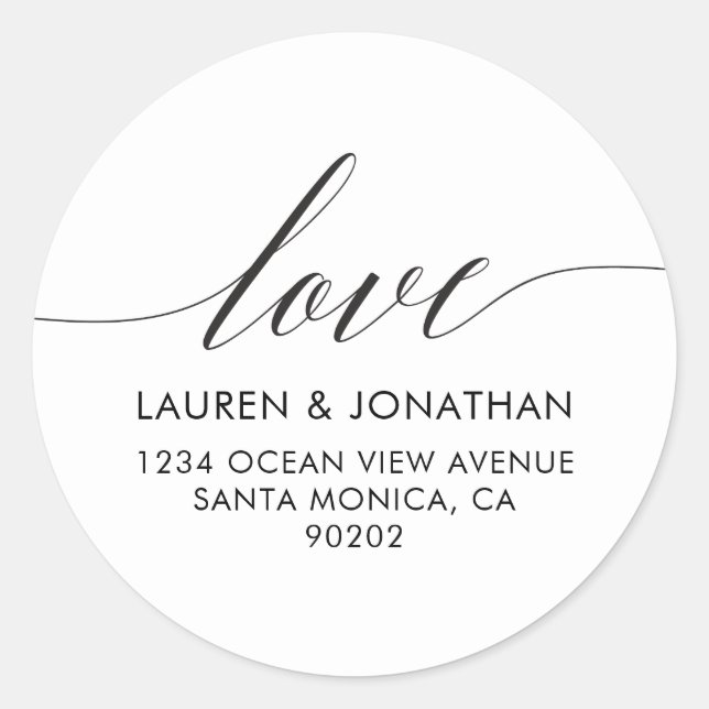 Liebe-Adressenaufkleber, Hochzeitsticker, Hochzeit Runder Aufkleber (Vorderseite)
