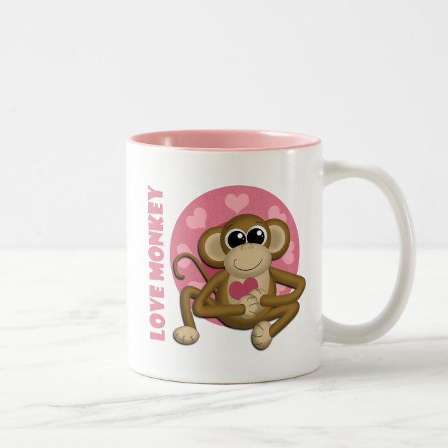 Liebe-Affe - niedlicher Affe mit der Herz-Tasse Zweifarbige Tasse (Rechts)