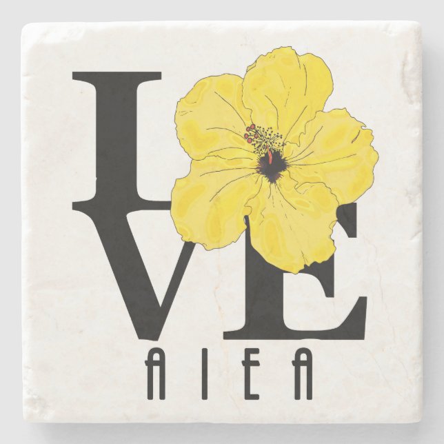 LIEBE Aiea Hawaii Gelber Hibiskus Steinuntersetzer (Vorderseite)