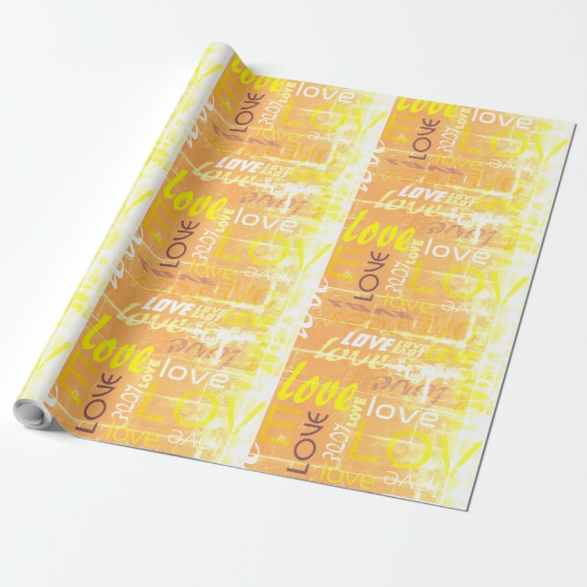 Liebe Alive Orange und Gelbe Grunge Wörter Kunst Geschenkpapier (Ungerollt)
