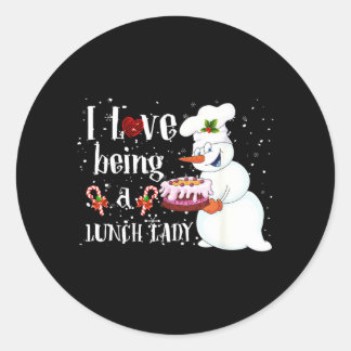 Liebe als Schneemann-Lunch-Lady-Weihnachtsessen Runder Aufkleber