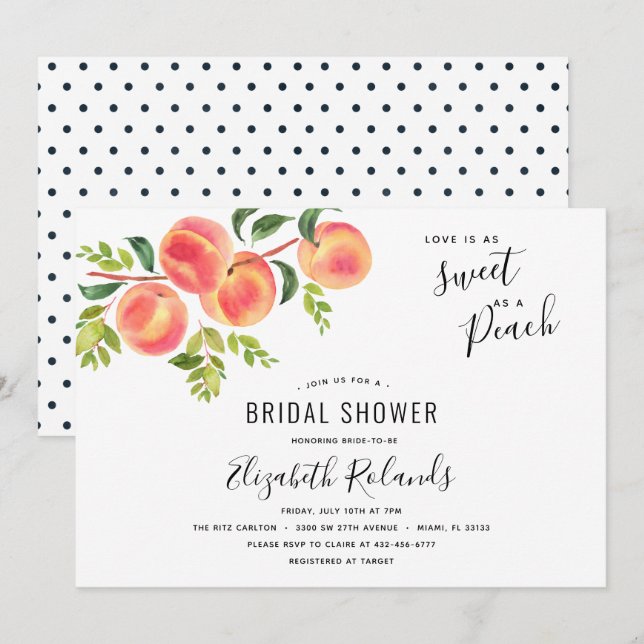 Liebe als Sweet als Peach Bridal Dusche Einladung (Vorne/Hinten)
