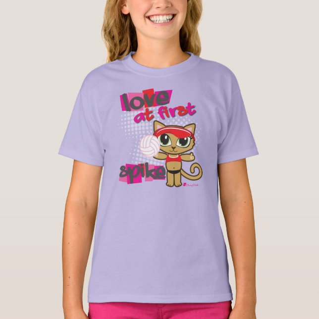 Liebe am ersten Spitzen-Volleyball-Katzen-T - T-Shirt (Vorderseite)