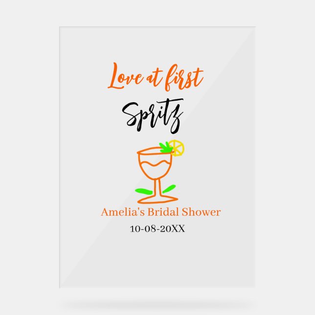 Liebe am ersten Spritz Orange Black Brautparty GL Acrylschild (Vorderseite)