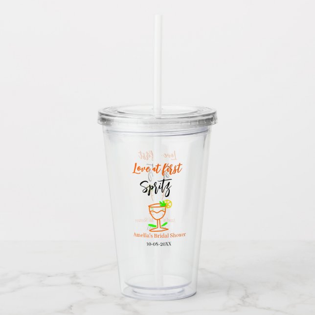 Liebe am ersten Spritz Orange Black Brautparty GL Acryltrinkbecher (Vorderseite)