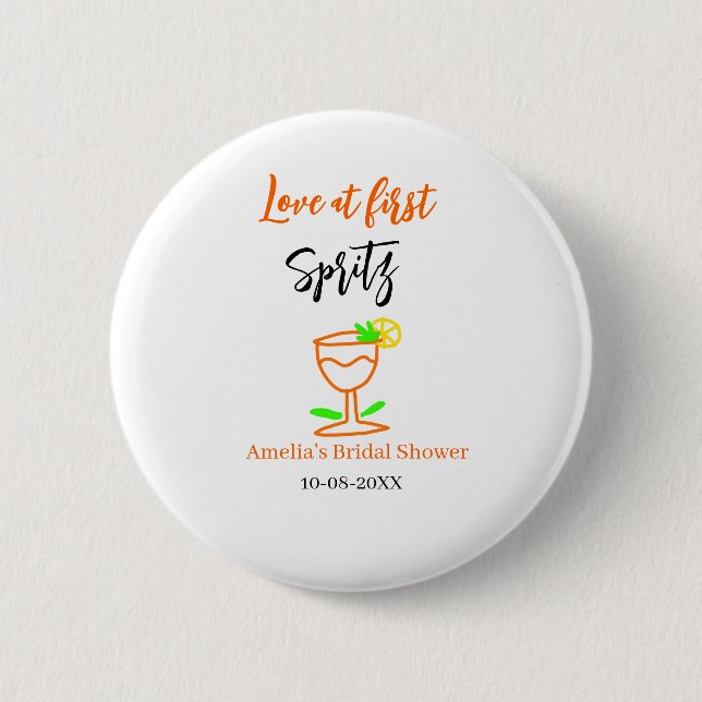 Liebe am ersten Spritz Orange Black Brautparty GL Button (Vorderseite)