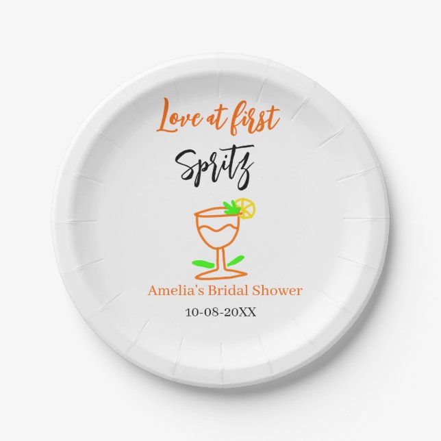 Liebe am ersten Spritz Orange Black Brautparty GL Pappteller (Vorderseite)