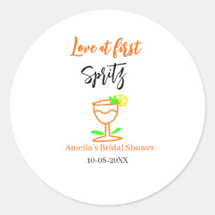 Liebe am ersten Spritz Orange Black Brautparty GL Runder Aufkleber