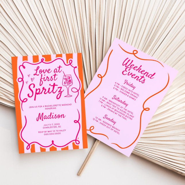 Liebe am ersten Spritz Pink Orange Bachelorette Einladung (Von Creator hochgeladen)